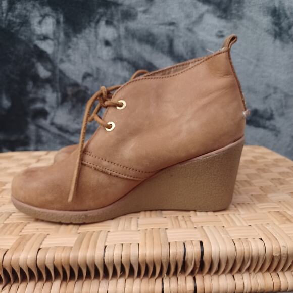 Sperry Harlow Burnished  Leather Wedge Platform Booties in Cognac 6.5 M - Picture 3 of 8